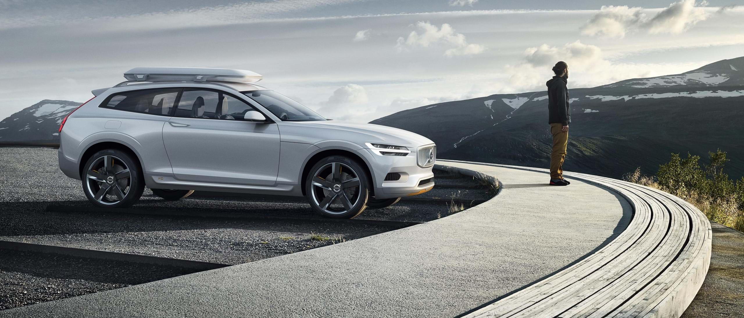 Volvo XC Coupe concept car parked beside curved wall