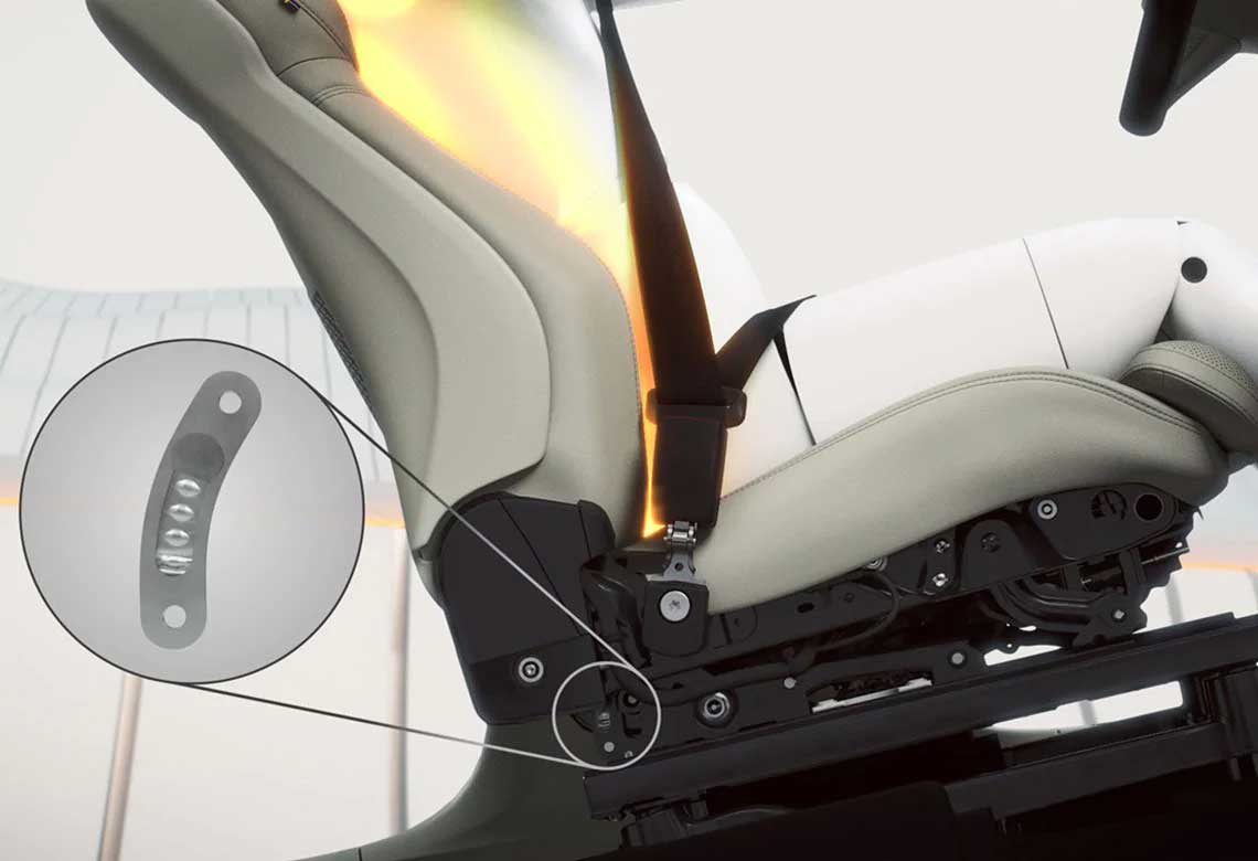 Un siège de véhicule Volvo doté d’une fonctionnalité unique d’absorption d’énergie.