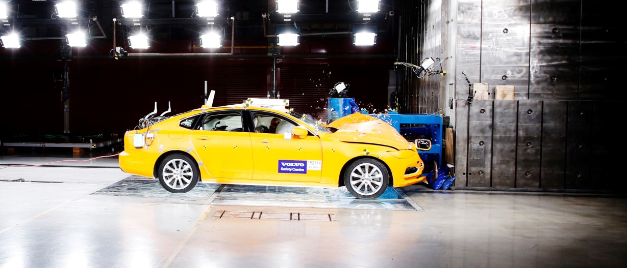 A car crash test at Volvo Cars’ safety centre in Gothenburg.