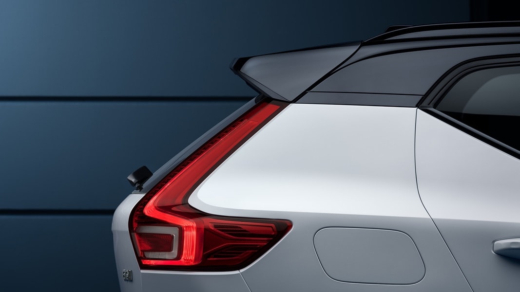 The rear of a Volvo XC40 compact SUV.