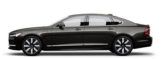 Profilul lateral al unui sedan Volvo S90 Recharge plug-in hybrid.