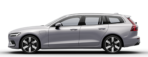 Volvo V60 Recharge 雙能電動旅行車的側面輪廓。