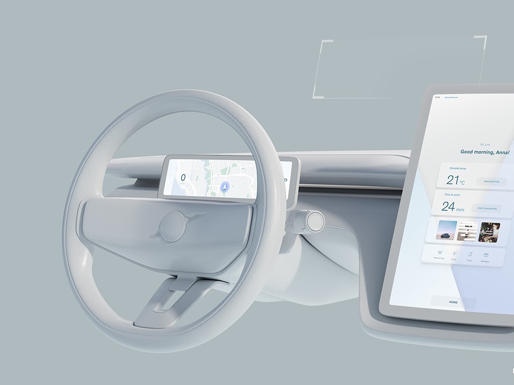 Digitalni prikaz upravljača automobila i dijela kontrolne table.