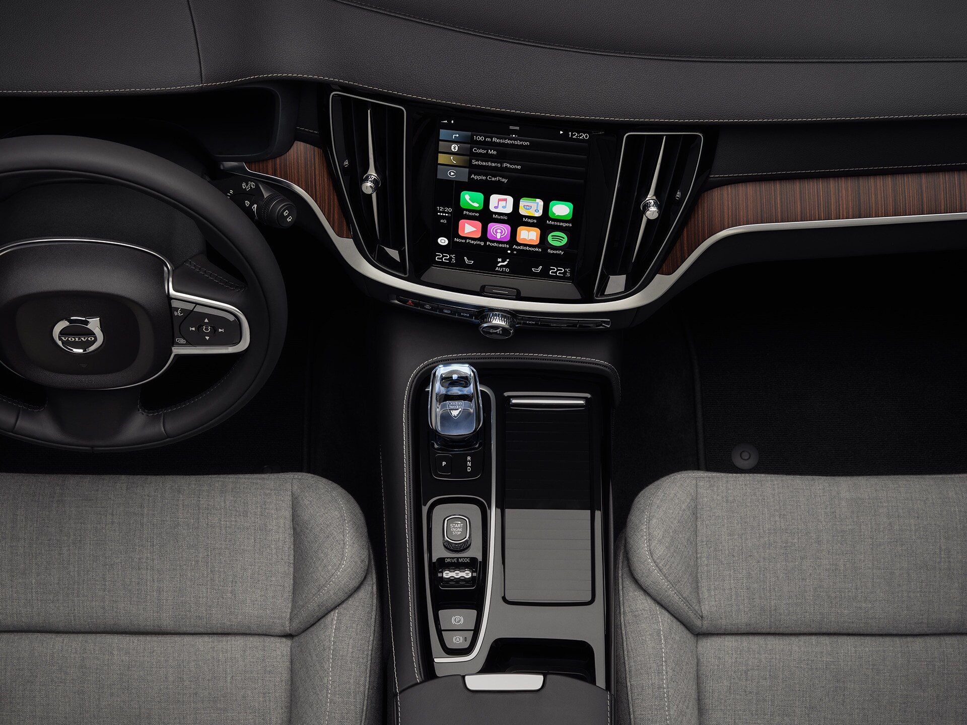 The interior of a Volvo V60, grey wool blend on seats