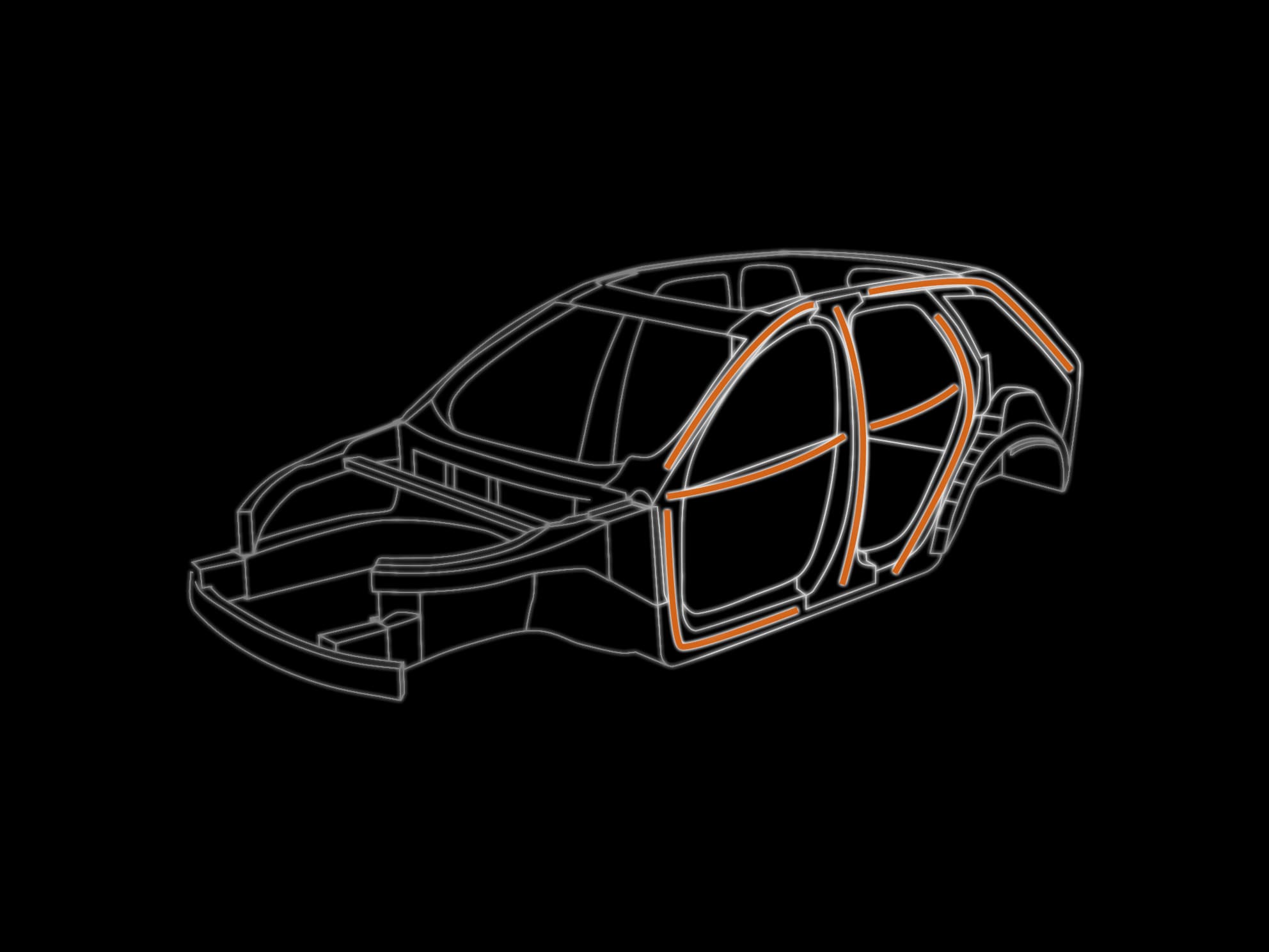 A digital outline of a car chassis