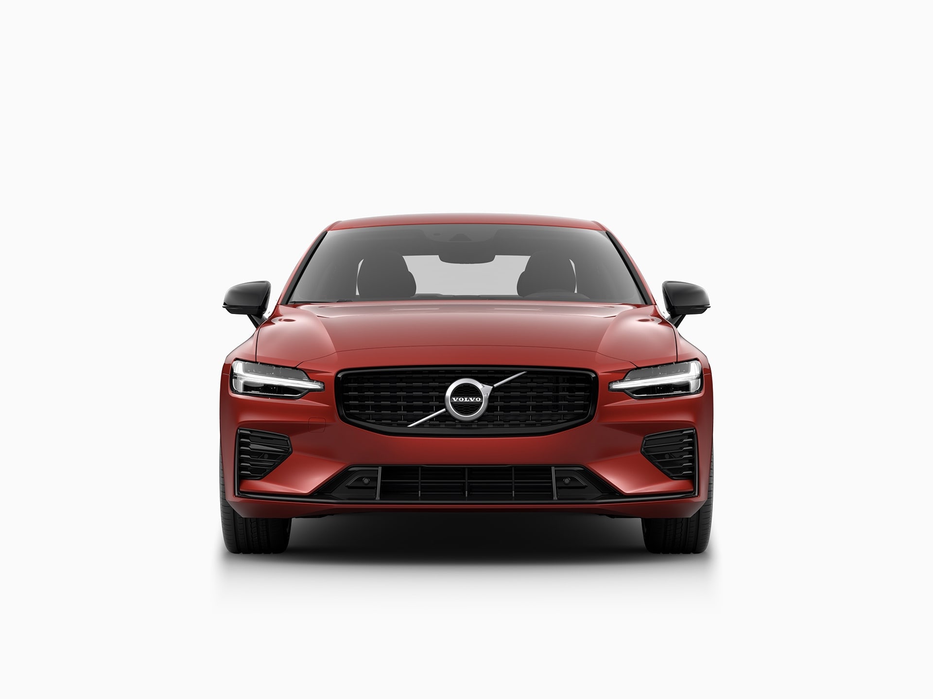 The front of a Volvo S60 Recharge plug-in hybrid sedan.
