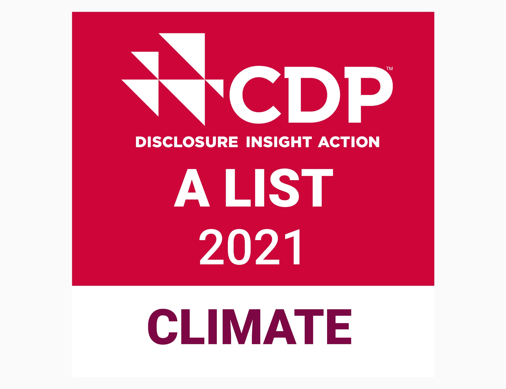 A logo of CDP disclosure insight action A list 2021.