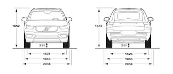 XC40 front and rear view of dimensions