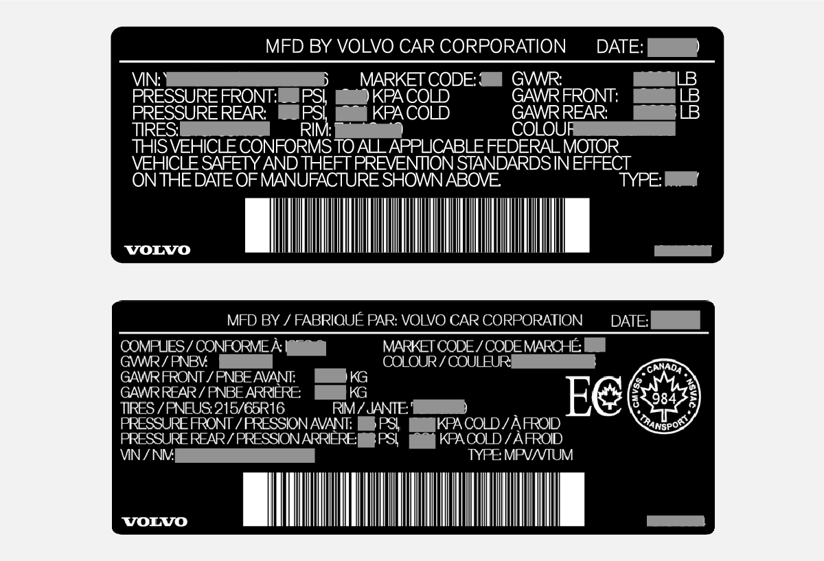 P5-1717-Label, FMVSS specifications for USA and CMVSS standards for Canada