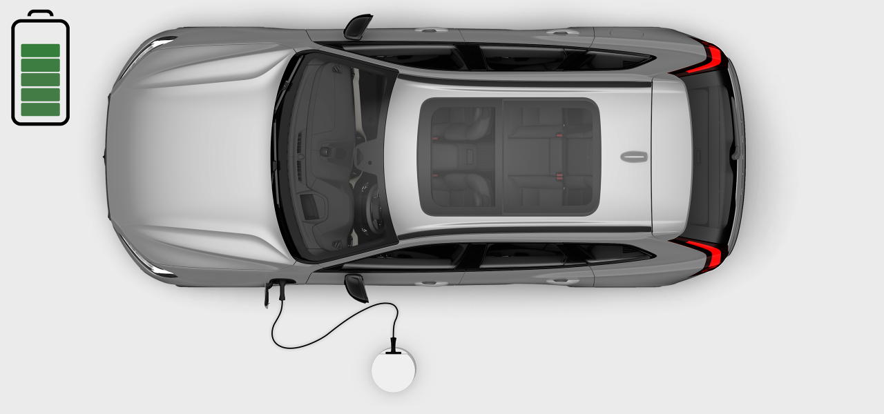 Top view of car charging at a charging station
