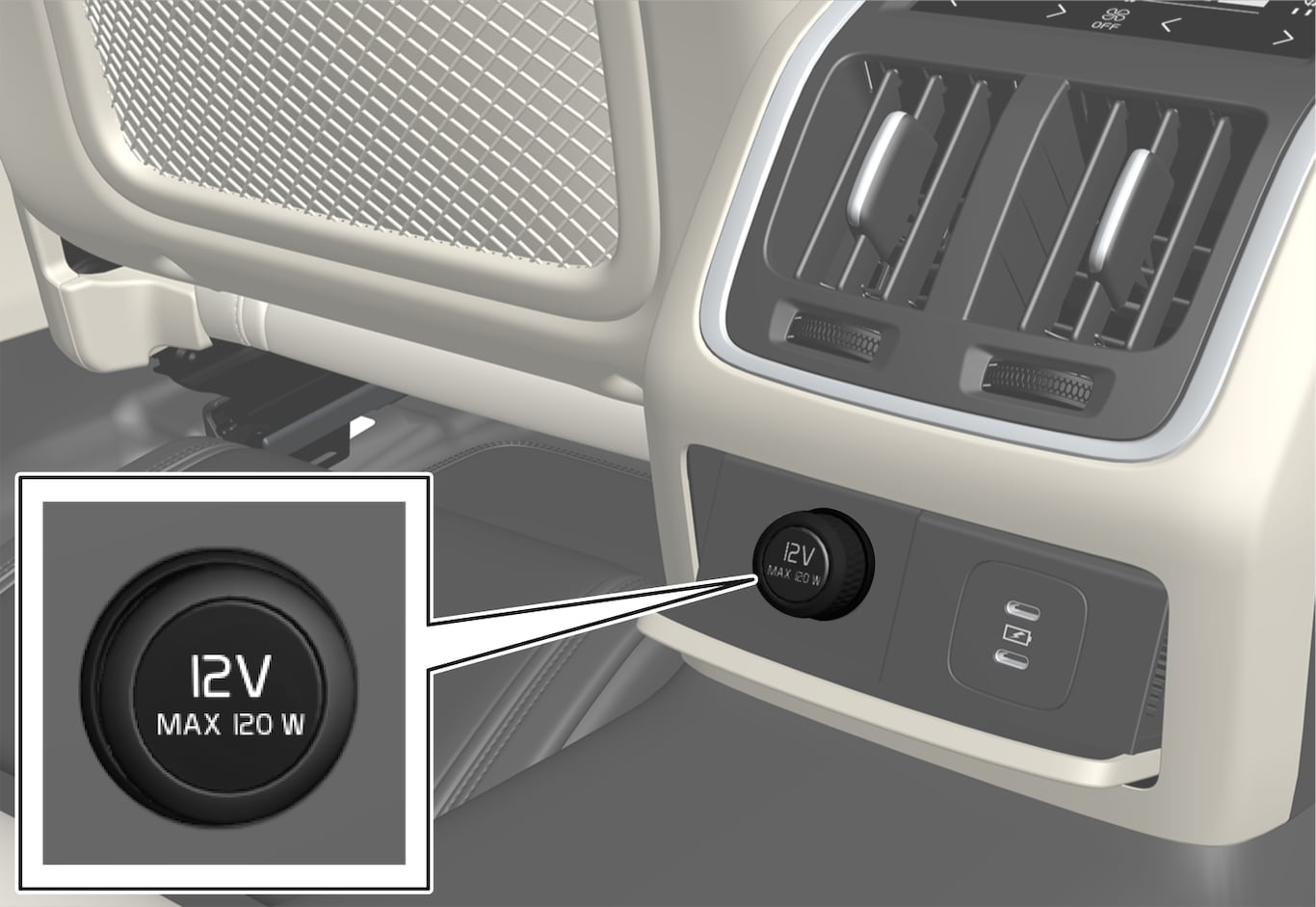 P5-20w46–Interior–12 V outlet tunnel console S90L