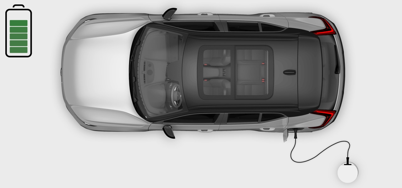 Bil som lader sett ovenfra på en ladestasjon