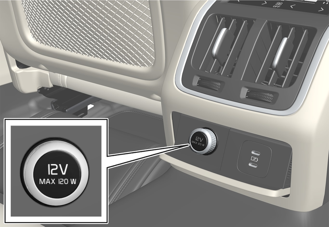 P5-20w17–Interior–12 V outlet tunnel console S90L