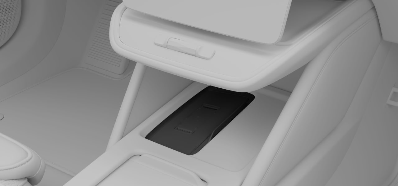 The wireless charger in the tunnel console