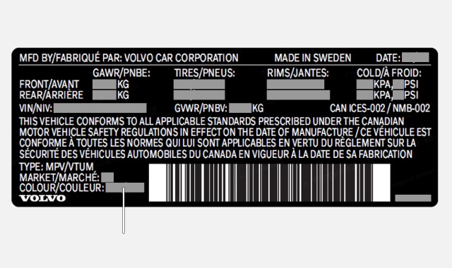 Canada paint color code on product label