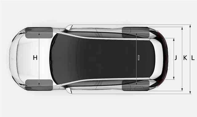 Vehicle, top view with dimensions