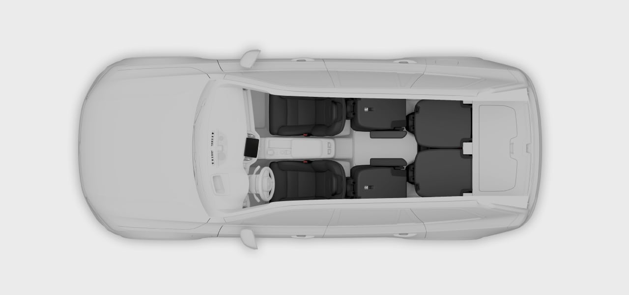 A top-down view of the vehicle with folded rear seats