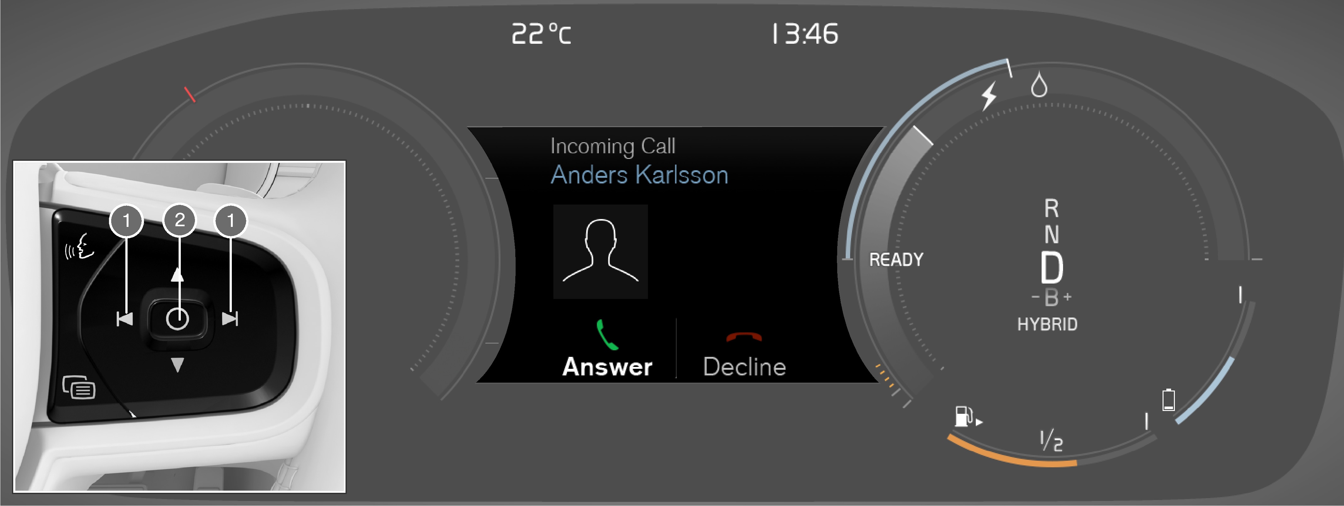 PS-1926-Incoming call message in driver display and right steering wheel switch