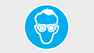 Label for the use of protective goggles