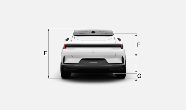 Vehicle, rear view with dimensions