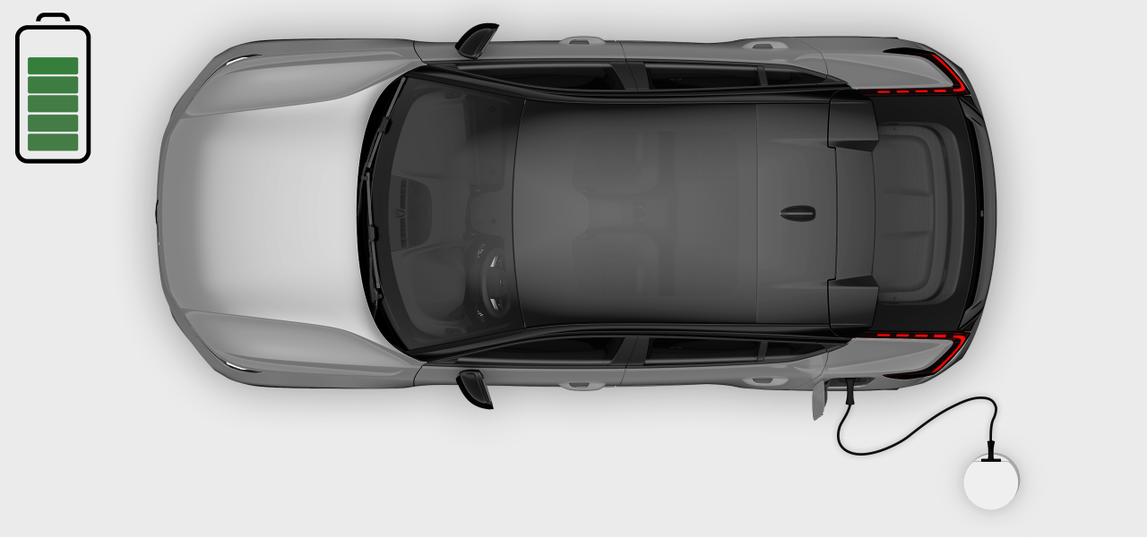 Pohľad zhora na vozidlo, ktoré sa nabíja na nabíjacej stanici