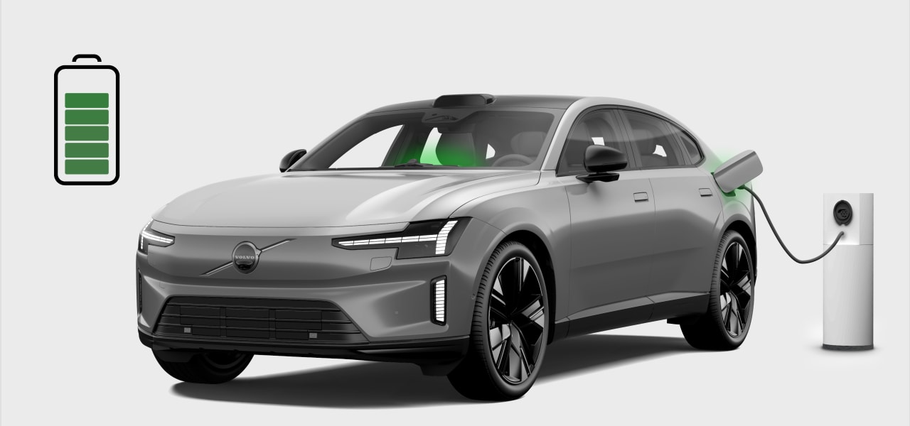 Front side view of car charging at a charging station
