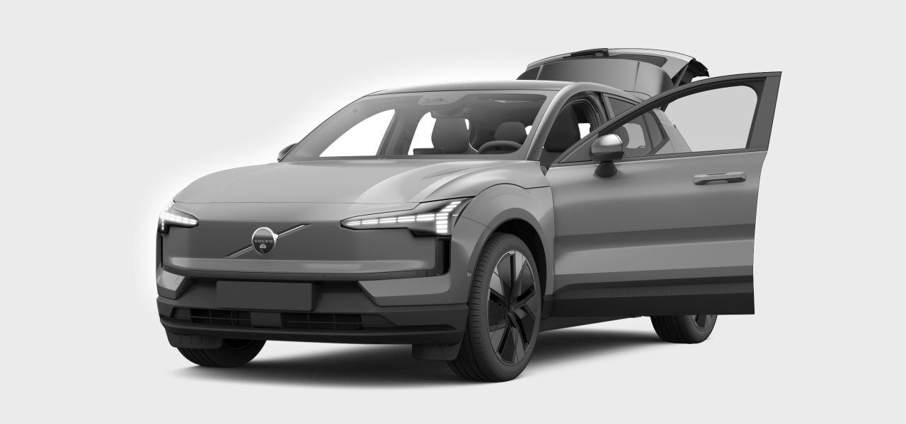 Front side view of a car with door and boot open
