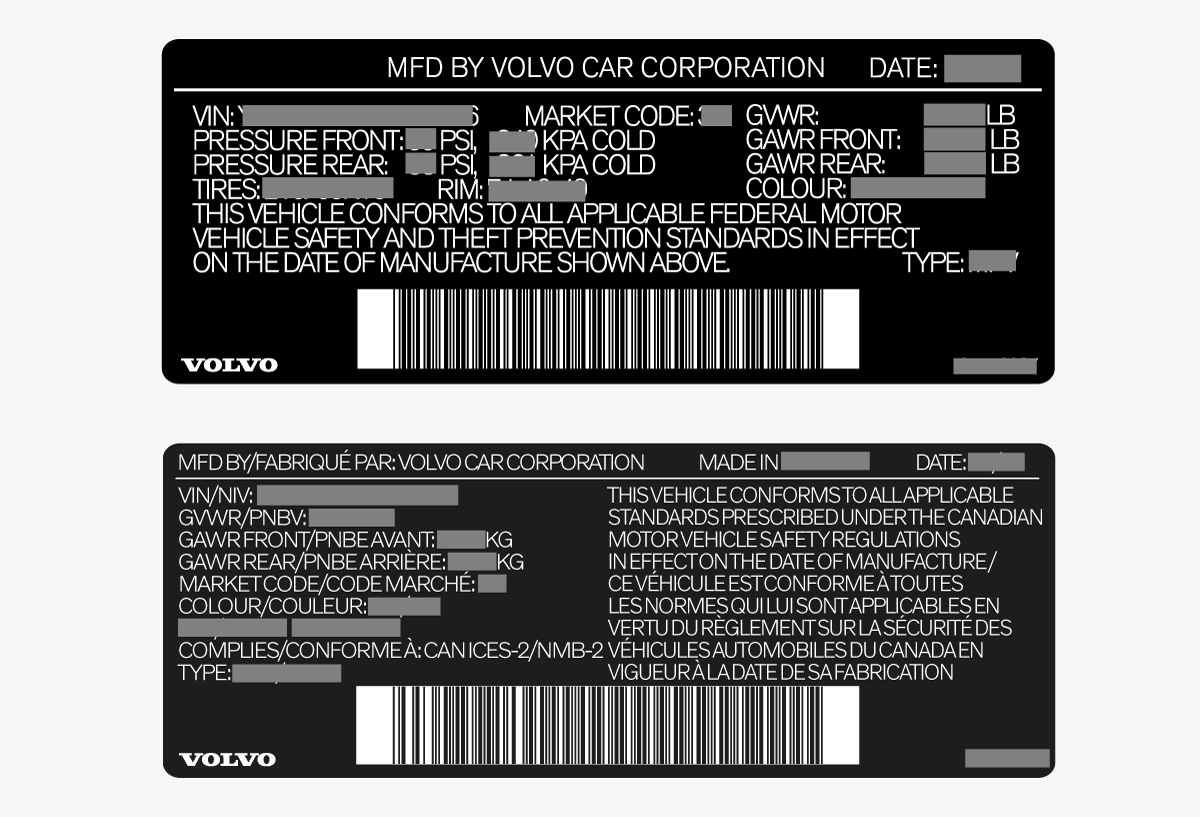 Px-2222-Label, FMVSS specifications for USA and CMVSS standards for Canada