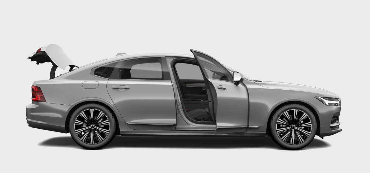 Vue latérale de la voiture mettant en évidence les principaux espaces de rangement.