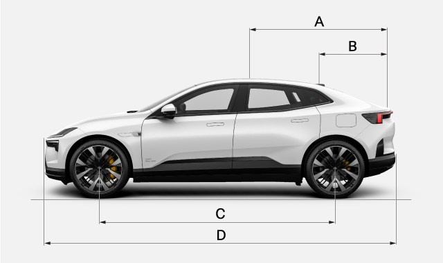 Vehicle, side view with dimensions