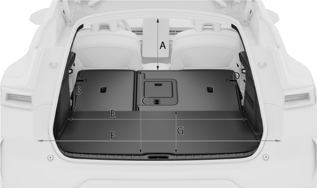 Car, rear view with dimensions