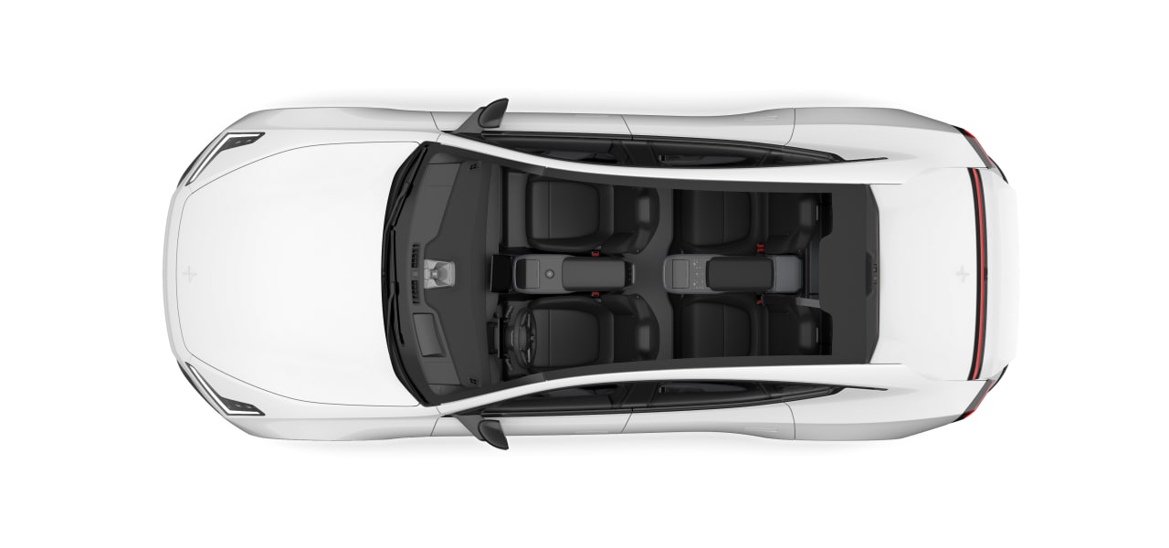 Vista dall'alto degli interni dell'auto