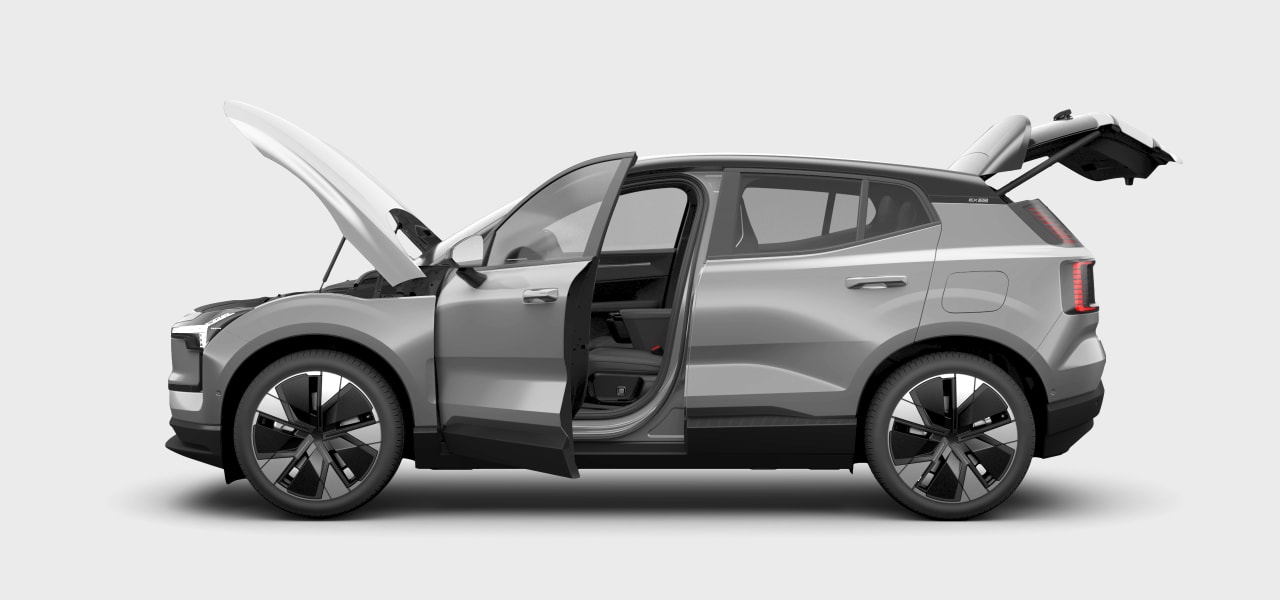 Side view of the car highlighting major storage areas.