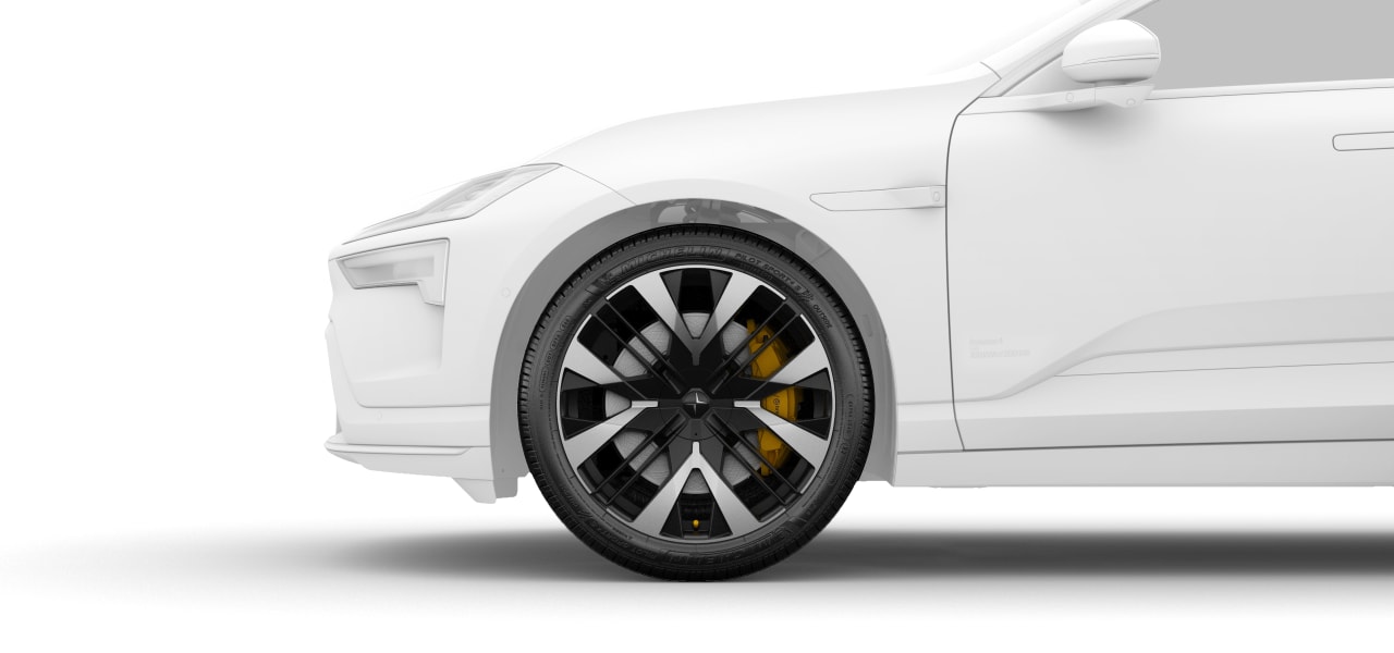 Side view of the vehicle front and tire.