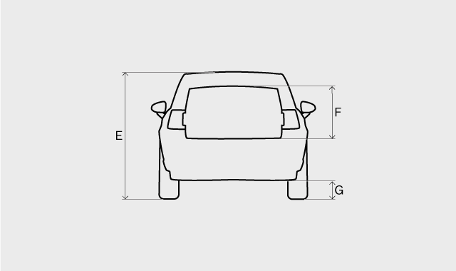 Automóvil, vista trasera con dimensiones