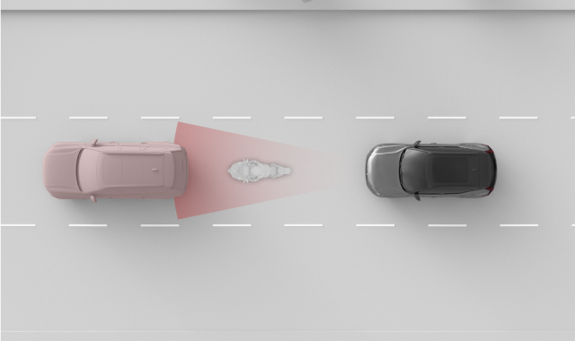 Car and motorcycle in radar view
