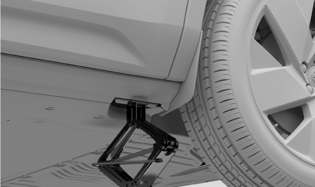 The head of the jack meeting the jacking point slots.