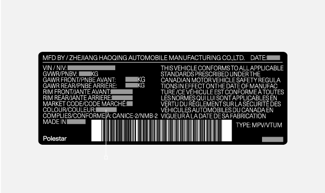 Canada paint color code on product label