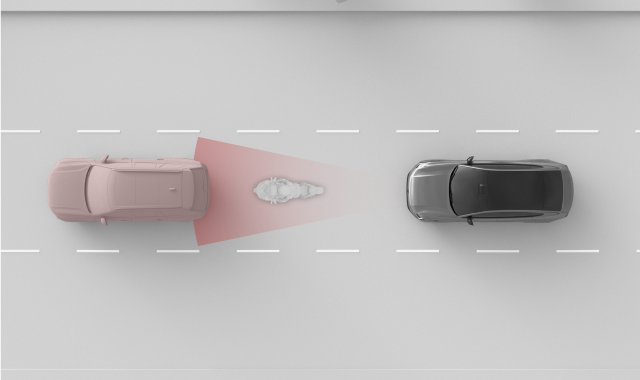 Car and motorcycle in radar view