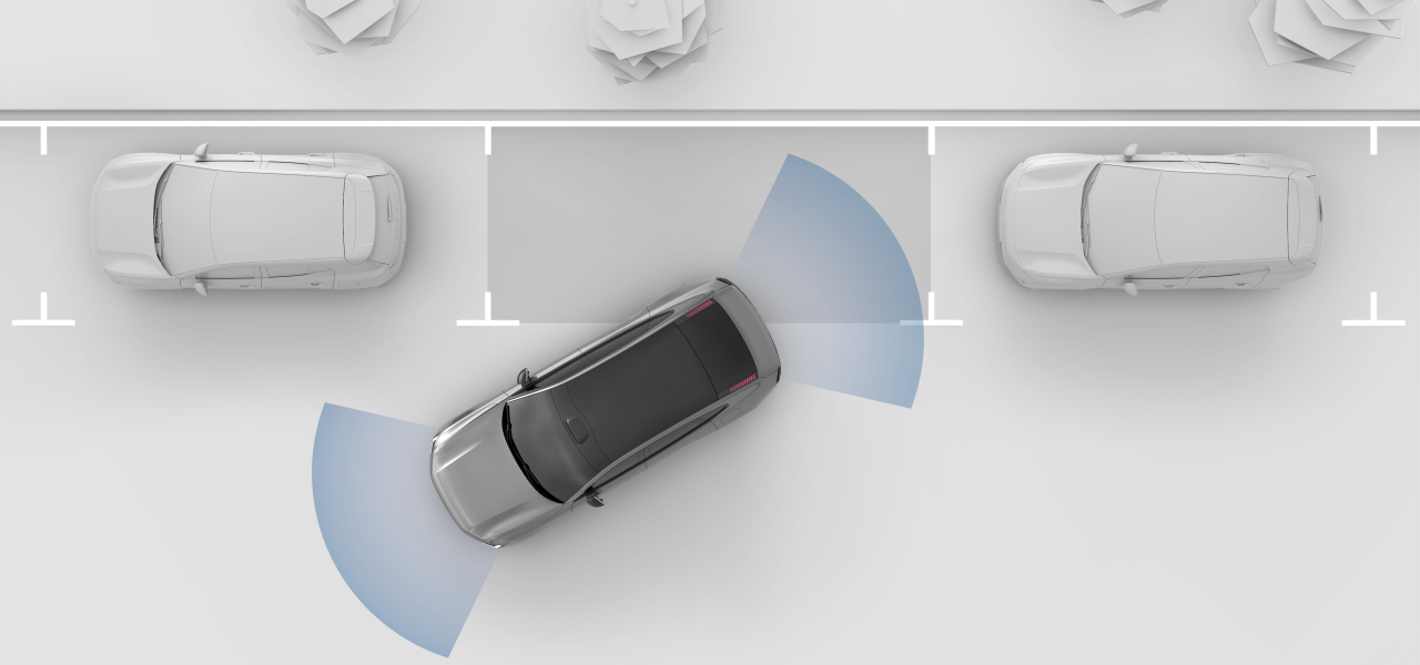 A top-down view of a car parking.