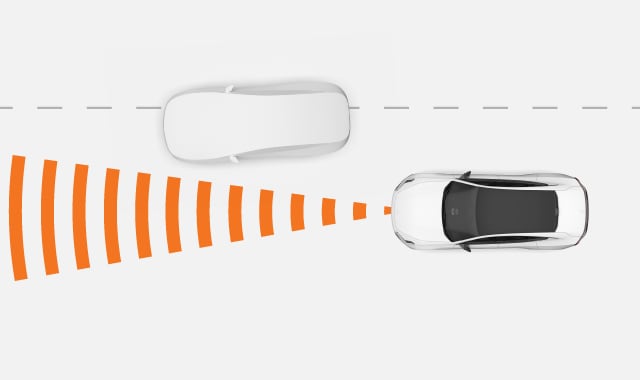 Auto che svolta nella visuale del radar