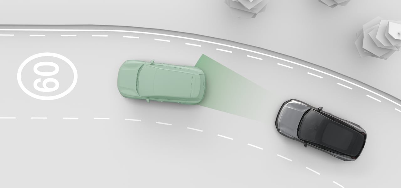 Draufsicht auf zwei Fahrzeuge auf einer Straße