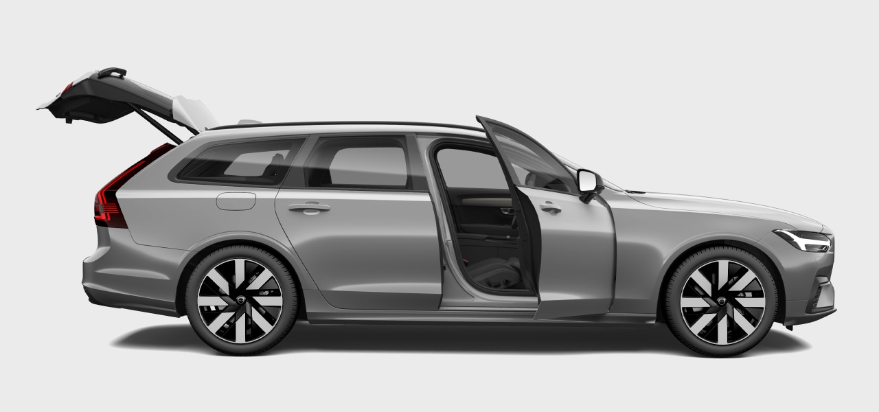 Vista lateral do automóvel realçando as áreas de arrumação de maior dimensão.