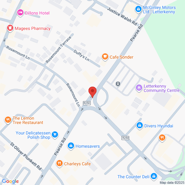 Map of McGinley Motors Ltd located in Pearse Road Letterkenny, F92 DY74