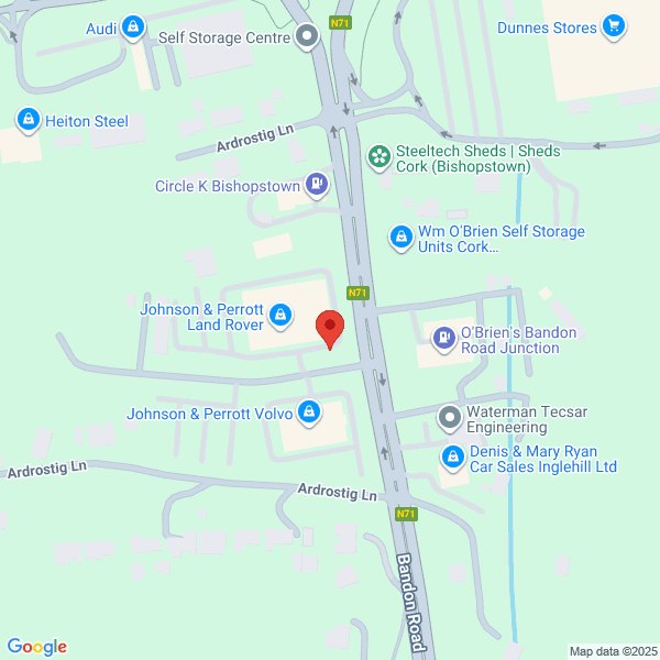 Map of Johnson & Perrott Motor Group located in Bandon Road
 Bishopstown Cork, T12 NX67