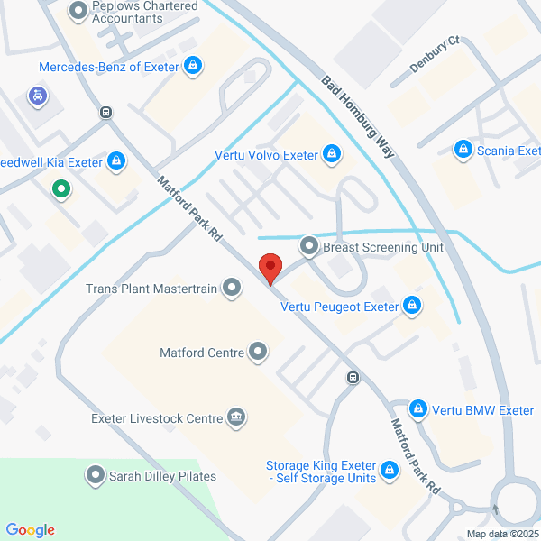Map of Vertu Volvo Exeter located in Waterbridge Court
 Matford Park Road EXETER, EX2 8ED