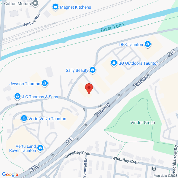 Map of Vertu Volvo Taunton located in Priory Way TAUNTON, TA1 2BB