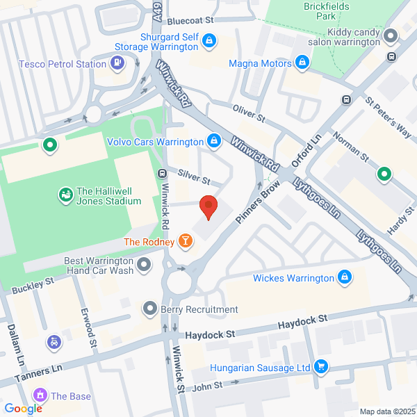 Map of Volvo Cars Warrington located in 37 Winwick Road
 Off Silver Street WARRINGTON, WA2 7DH
