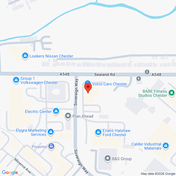 Map of Volvo Cars Chester located in Sovereign Way, Sealand Road CHESTER, CH1 4PH