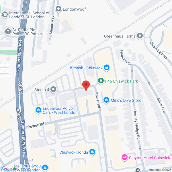 Map of Volvo Cars West London located in 115 Power Road
 Chiswick LONDON, W4 5PY